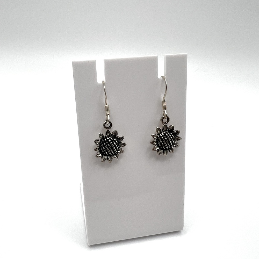 .925 Sterling Silver Sunflower Earrings - Picture 9 of 14